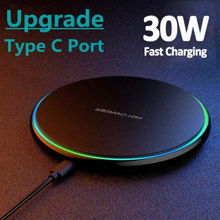 30W Fast Wireless Charger Pad – Qi Charging Dock for iPhone 15/14/13/12 Pro Max, Samsung S23/S22, Xiaomi, Huawei