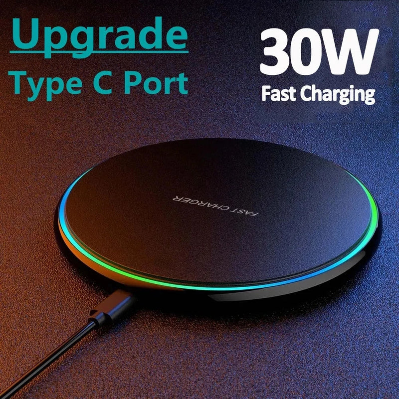 30W Fast Wireless Charger Pad – Qi Charging Dock for iPhone 15/14/13/12 Pro Max, Samsung S23/S22, Xiaomi, Huawei