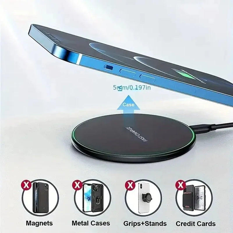 30W Fast Wireless Charger Pad – Qi Charging Dock for iPhone 15/14/13/12 Pro Max, Samsung S23/S22, Xiaomi, Huawei